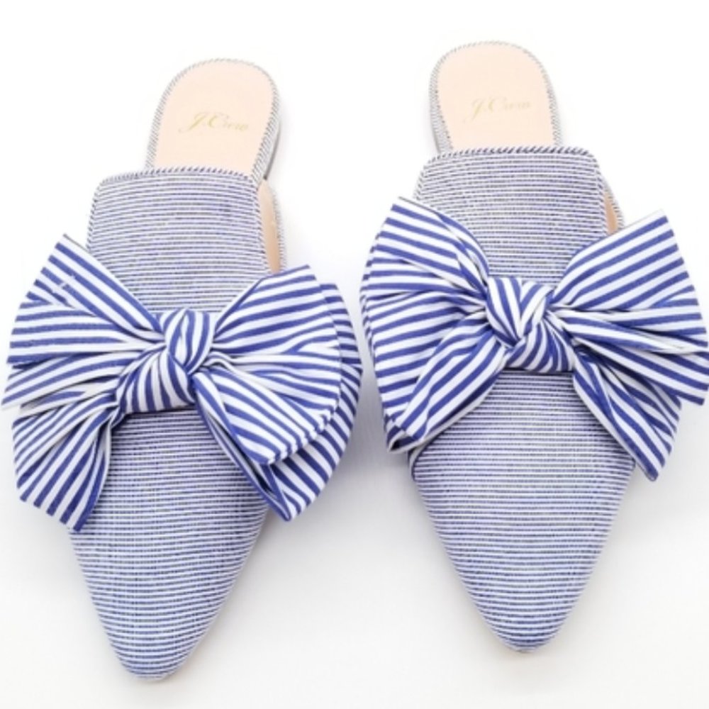 J.Crew Blue and White Striped Loafers (Size 7)